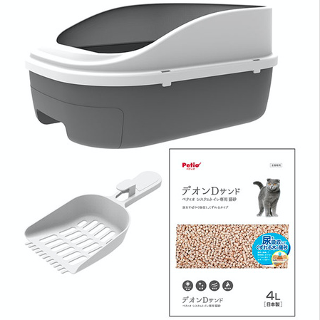 [91602461] Petio雙層貓砂盆+ 抗菌消臭木砂+貓砂鏟套裝（半封閉型)#F141W26220